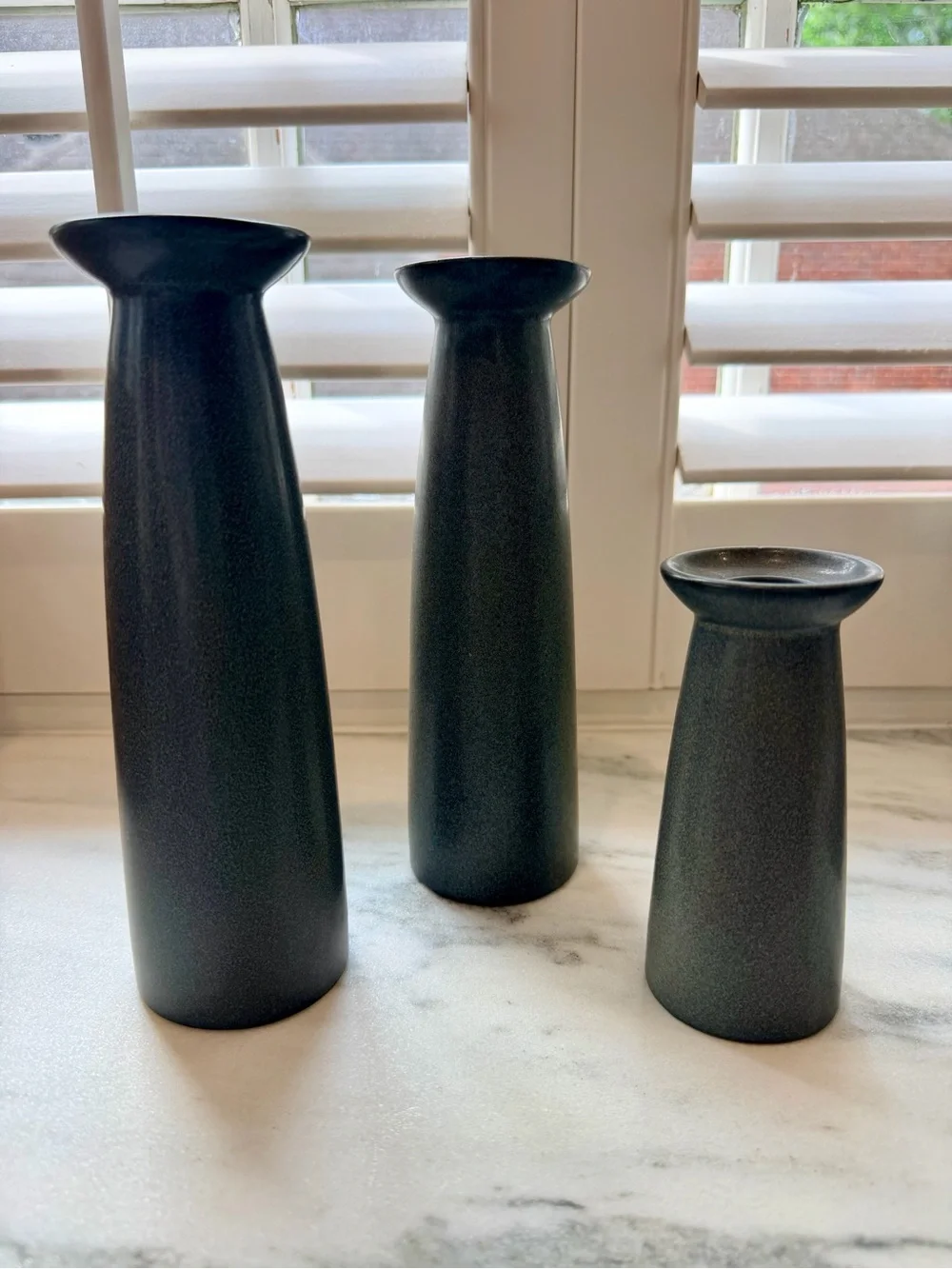 Crate&Barrel Sleek Dark Gray Ceramic Taper Candle Holder Trio